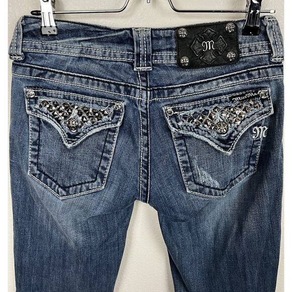 Miss Me Sz 27 Embellished Boot Cut Blue Denim Jeans - Picture 2 of 8